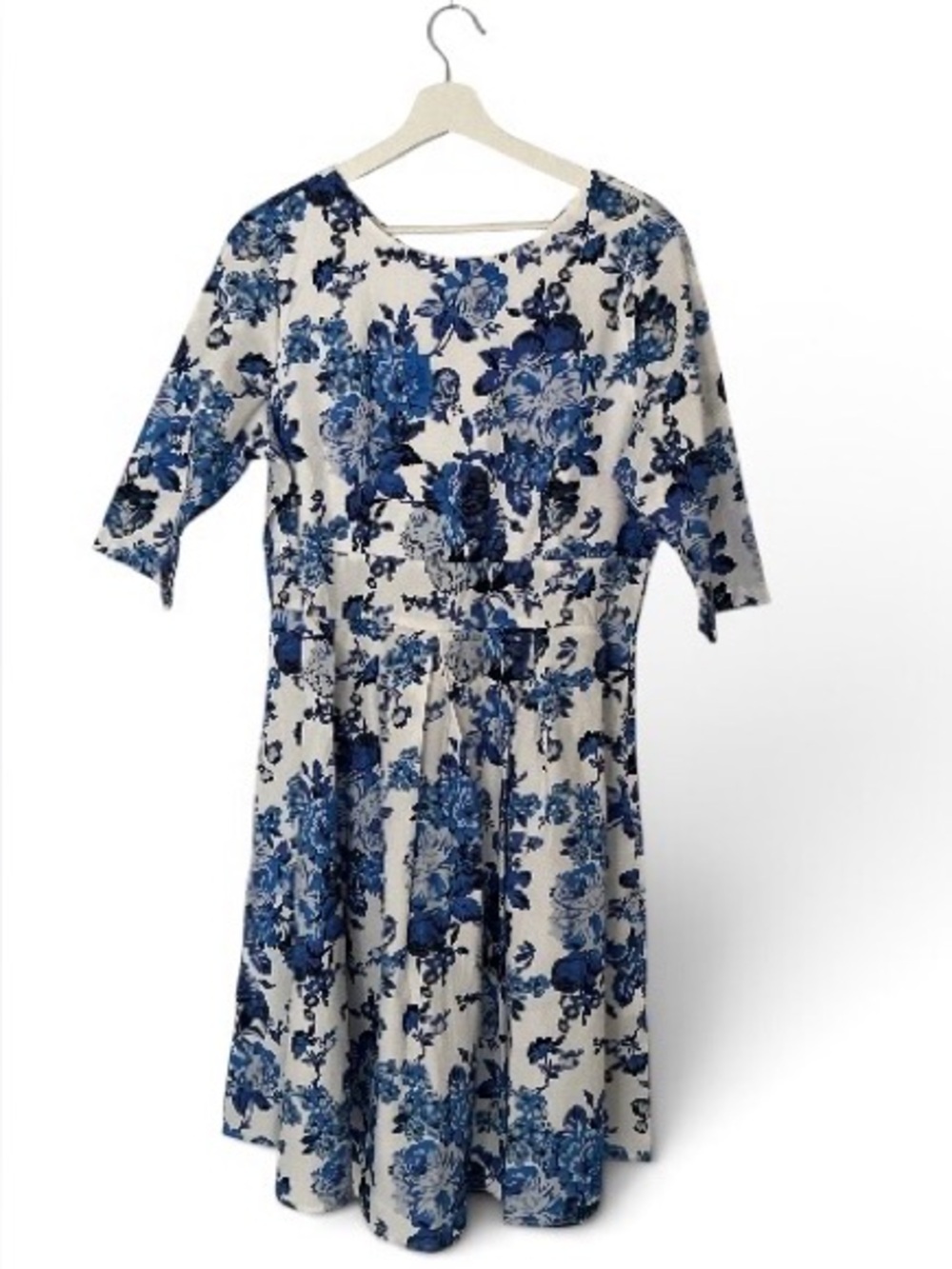 NWT Lamiu White Midi Dress with Blue Floral Pattern